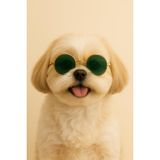 Retro Yuvarlak Evcil Hayvan Güneş Gözlüğü, Altın Metal Çerçeve, Renkli Lens, Kedi ve Köpekler için Moda Aksesuarı (HAKİ)