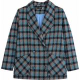 Retrobird 90'lar Retro Model Oversize Tasarım Ekose Ceket Kadın Mavi Gri - L - XL - Mavi - Gri