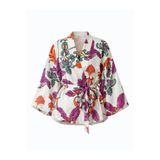 Retrobird Mini Wrap Bluz Kimono Kadın Beyaz Turuncu