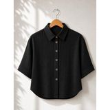 Retrobird Retro Model Bol Kısa Kol Gömlek Kadın Koyu Siyah - L - XL