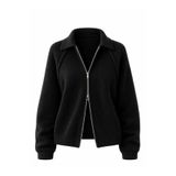 Retrobird Rosalie Oversize Polo Yaka Çift Fermuarlı Triko Hırka Kadın Siyah