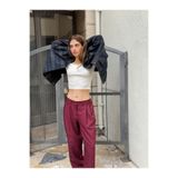 Retrobird Tasarım Athena Vintage Stripe Relax Pantolon Kadın Bordo