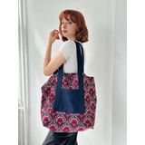 Retrobird Tasarım Kabartma Jakar Dokuma Tote Çanta Shopping Bag Kadın Çok Renkli