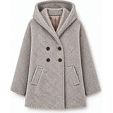 Retrobird Urban Retro Kapüşonlu Oversize Ceket Kaban Kadın Kırçıllı Krem - M - L
