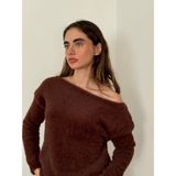 Retrobird Yumuşak Soft Tüylü Cozy Triko Kazak Kadın Kahverengi - Koyu Kahve