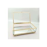 RetroLazer Metal Cam Kutu Gold Çikolata Kutusu Çok Amaçlı Takı Kutusu 25x15x7 Cm