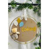 RetroLazer Şeffaf Boyalı Pleksi Ayıcıklı Bebek Kapı Süsü İsimlik Makrome 30x30 cm