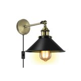 RETRO,RUSTİK,VİNTAGE SİYAH MAFSALLI KABLOLU,FİŞLİ,ANAHTARLI METAL DUVAR APLİK ÇAP:23CM