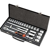 Retta 25 Parça 1/2" Lokma Takımı 6 Köşe Ergonomik Cırcır Kolu ile Parlak Krom Kaplama RLT2502