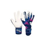 Reusch Çekici RE: Kavramalı kaleci eldiveni, erkek ve kadın futbol eldiveni, yetişkinler için, tüm hava koşulları ve oyun alanı yüzeyleri için uygundur, mavi-pembe-beyaz, 9,5
