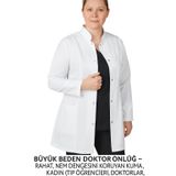 Reva Büyük Beden Doktor Önlüğü, Sağlıkçı Üniforma, Beyaz, 3XL-4XL, Hakim Yaka, Uzun Boy (4XL)