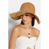 Reva Camel Deniz Kabuğu Detaylı Hasır Kadın Şapka Twoss23sp00011 Camel