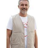 Reva Erkek Mevsimlik Yelek, Krem, M-L/XL/2XL, Keten Karışımlı, V Yaka, Rahat Kalıp, Fermuarlı, Cepli (M/L)