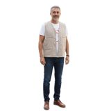 Reva Erkek Mevsimlik Yelek, Krem, M-L/XL/2XL, Keten Karışımlı, V Yaka, Rahat Kalıp, Fermuarlı, Cepli (XXL)