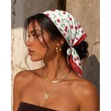 Revam Collection Kiraz Desenli Fular 70 x 70 cm Pamuk-Polyester Kırmızı Renkli Günlük Kullanım İçin