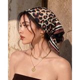 Revam Collection Leopar Desenli Fular Bandana Şal Kahverengi Bej Turuncu Saten Pamuk Malzeme - Kahverengi - Bej - Turuncu