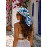 Revam Collection Mavi Esinti Desen Bandana Fular Şal 50X50 - Çok Renkli