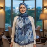 Revam Collection Retro Etnik Desenli Pamuk Soft Şal Soon Serisi Lacivert Mavi - Açık Mavi - Lacivert