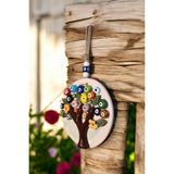 Revard Home Renkli Nazar Boncuklu Doğal Yaşam Ağacı Figürlü Seramik El Yapımı Duvar Dekorasyonu Eşyası 19X19 CM