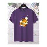 Revasser Kadın Garfield Renkli Özel Baskılı Oversize Pamuklu Bisiklet Yaka T-Shirt Tişört