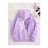 Revasser Kadın Kelebek Baskılı Oversize Kapüşonlu Sweatshirt