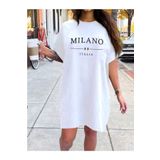 Revasser Kadın Milano Özel Baskılı Renkli Uzun Basic Elbise Oversize T-Shirt