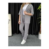 Revasser Kadın Özel Tasarım Kimono Bürümcük Kumaş Alt Üst Önü Açık Takım