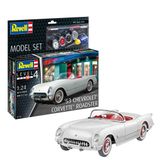 Revell Model Set 67718 '53 Chevrolet® Corvette® Roadster 1:24 Ölçekli Yapısız/Boyasız Plastik Model Kiti Contacta Profesyonel Tutkal, Boya Fırçası ve Seçilmiş Aqua Renkli Boyalar