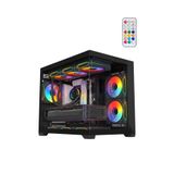 Revenge Siyah Terranova Kumandalı 6 RGB Fanlı Midi Tower Cam Panel Gaming Oyuncu Boş Akvaryum Bilgisayar Kasası