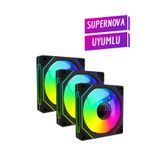 Revenge Supernova ile Uyumlu 3 Adet 6pın Argb Fan Hexagon Aynalı 6 Pin Kontrolcüye Bağlanan Fan Seti - Siyah