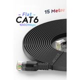 Rever CAT6 Ethernet Kablosu 15 Metre Flat Tasarım 1000Mbps Fabrikasyon Modem ile PC arası LAN Kablosu