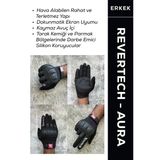 Revertech Aura Siyah - Dokunmatik Ekran Uyumlu Erkek Motosiklet Eldiveni + Buff Hediyeli