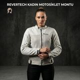 Revertech Beyaz Yazlık Fileli Kadın Motosiklet Montu Buff ve Anahtarlık Hediyeli L