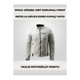 REVERTECH Beyaz Yazlık Fileli Motosiklet Montu CE Korumalı Nefes Alan Hafif Mont + Buff ve Anahtarlık Hediyeli