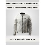 Revertech Beyaz Yazlık Fileli Motosiklet Montu Korumalı Nefes Alan Hafif Mont L