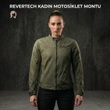 Revertech Haki Yeşil Yazlık Fileli Kadın Motosiklet Montu Buff ve Anahtarlık Hediyeli S - Haki - Yeşil