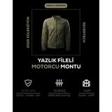 Revertech Haki Yeşil Yazlık Fileli Motosiklet Montu Korumalı Nefes Alan Hafif Mont + Buff ve Anahtarlık Hediyeli - 3XL - Haki - Yeşil