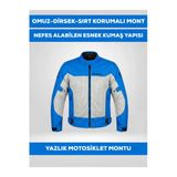 Revertech Mavi-Beyaz Yazlık Fileli Motosiklet Montu Ce Korumalı Nefes Alan Hafif Mont + Buff Ve Anahtarlık Hediyeli