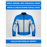 Revertech Mavi-Beyaz Yazlık Fileli Motosiklet Montu Korumalı Nefes Alan Hafif Mont M