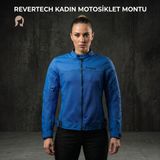 Revertech Mavi Yazlık Fileli Kadın Motosiklet Montu Buff ve Anahtarlık Hediyeli S