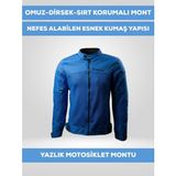Revertech Mavi Yazlık Fileli Motosiklet Montu Korumalı Nefes Alan Hafif Mont Buff ve Anahtarlık Hediyeli S