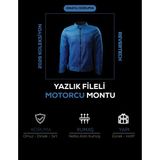 Revertech Mavi Yazlık Fileli Motosiklet Montu Korumalı Nefes Alan Hafif Mont Buff ve Anahtarlık Hediyeli XL