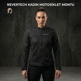 Revertech Siyah Yazlık Fileli Kadın Motosiklet Montu Buff ve Anahtarlık Hediyeli M