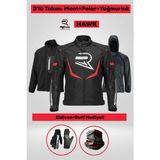 Revo Hawk Kırmızı 3 Katmanlı 4 Mevsim Unisex Motosiklet Montu + ELDİVEN VE BUFF HEDİYELİ