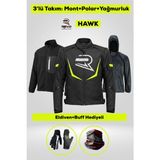 Revo Hawk Neon Sarı 3 Katmanlı 4 Mevsim Unisex Motosiklet Montu + ELDİVEN VE BUFF HEDİYELİ