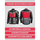 Revo Stork Kırmızı 4 Mevsim Unisex Motosiklet Montu CE Korumalı Reflektörlü