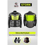 REVO STORK Neon Sarı 4 Mevsim CE Korumalı Motosiklet Montu Rider Set – Eldiven & Buff Hediyeli