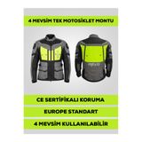 Revo Stork Neon Sarı 4 Mevsim Unisex Motosiklet Montu CE Korumalı Reflektörlü