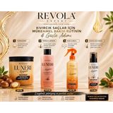 Revola Luxeri Argan Saç Bakım Serisi; 500 ml şampuan, 500 ml saç maskesi, 75 ml serum ve 400 ml fön suyu
