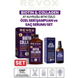 Revox Biotin & Collagen At Kuyruğu Bitki Özlü Saç Bakım Şampuanı ve Saç Bakım Serumu İkili Set